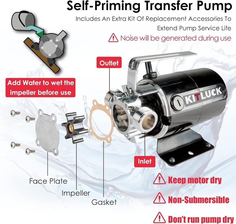 KITLUCK Water Transfer Pump, 115V 1/10HP 330GPH Utility Water Pump Electric With 2 * 6ft Suction Hose, Portable Small Water Pump For Pool Draining, Removing Water From Rain Barrel, Aquariums, etc. - Image 4
